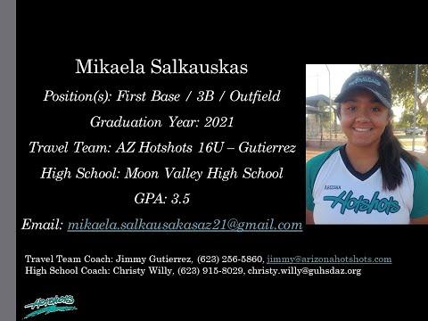 Video of Mikaela Salkauskas Softball Skills Video - 2021 1B OF