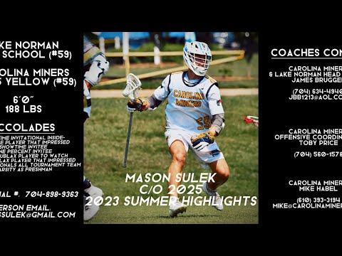 Video of Mason Sulek 2023 Summer Lacrosse Highlights (class of 2025 midfield)