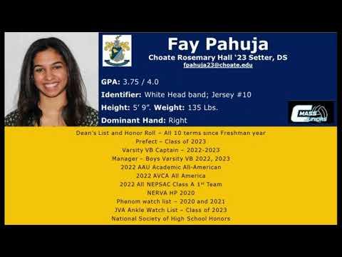 Video of Fay Pahuja- Choate Rosemary Hall; Class of 2023 Setter/DS Jersey #10 Winterfest 2023