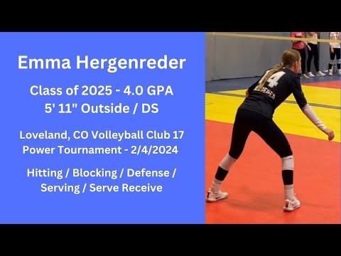 Video of 2024 Power Tournament 2/4/2024 - Emma Hergenreder OH/DS - Class of 2025 - 4.0 GPA