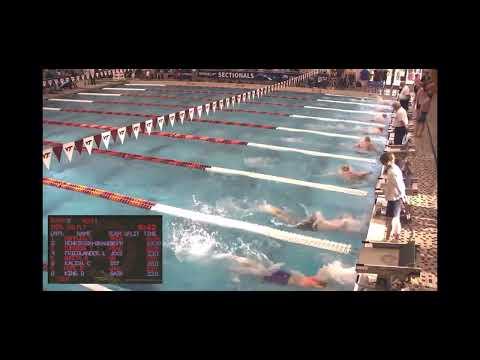 Video of Carson Kalish 100 Fly (Lane 6, Yellow Cap, Red Suit) | 50.65 | 2/24/23