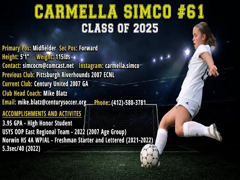 Video of Carmella Simco 2021-2022 Highlights Pittsburgh Riverhounds 2007 ECNL