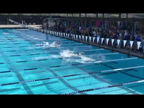 Video of League Finals 200 Medly relay; First leg; 3 swimmer from bottom