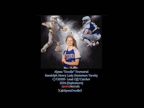Video of Alyssa “Doodle” Townsend #4 Randolph Henry HS-Lead off/Catcher March 2024 highlights Sophomore