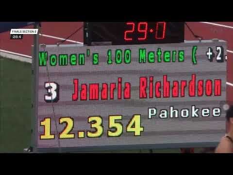 Video of 8th grader Jamaria Richardson 100m 12.36(+2.3) Lane 2