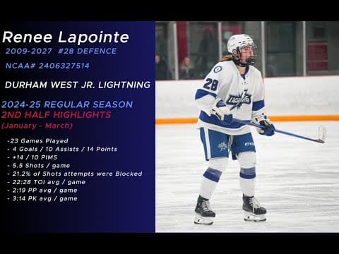 Video of Renee Lapointe (2009 - 2027) OWHL Elite U22AA 2nd Half of 2024-25 Season