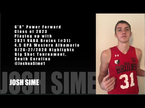 Video of Josh Sime Class 2023 Big Shots 17u Highlights Sep26-27 2020