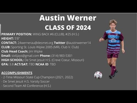 Video of Austin Werner Highlights - Class of 2024 Wingback