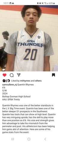 Quentin Rhymes Men's Basketball recruiting profile image