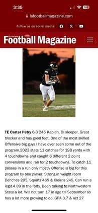 Carter Petry Football recruiting profile image