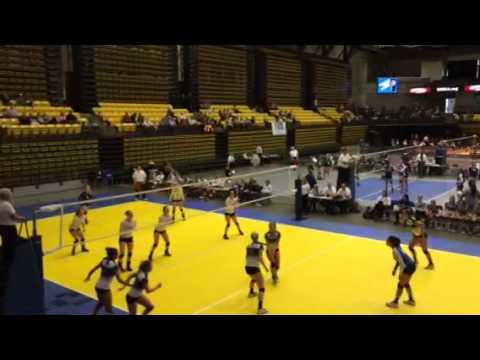 Video of 5A state tournament: Callissa Candalot, Riverton #2, outside hitter (front row)