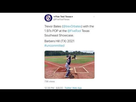 Video of 1.97 pop @ Five Tool SE TX Showcase 8/8/20-Trevor Bates