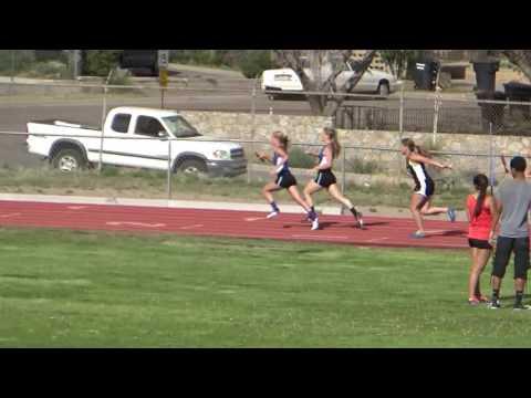 Video of kalynn023, i'm running 3rd leg in the 4x100, Socorro Blue/White top, Blonde ponytail, Black shorts w/white stripes on sides