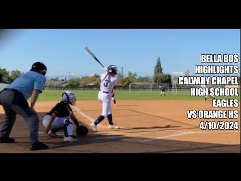 Video of HOME RUN SHOT AND MORE!!! Bella Bos Softball Highlights, Calvary Chapel HS vs Orange HS, 4/10/2024