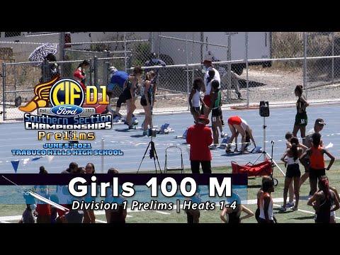 Video of 2021 TF - CIF-ss Prelims (D1) - 100 Meters (Girls, All 4 heats)