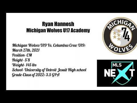 Video of Ryan Hannosh- Michigan Wolves U19 Academy vs Columbus Crew U19 Academy Highlights