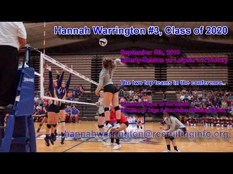 Video of Hannah Warrington #3 Full Highlights from 9/5/18 Liberty-Benton vs Leipsic 3-2 Victory, Selected Player of the Match - 28 Kills, 27 Digs & The Game Winning Block.