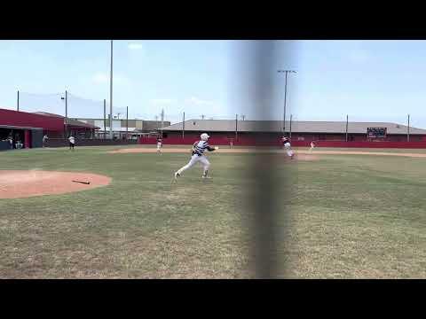 Video of Bomb over the right fielders head on a high and outside pitch!