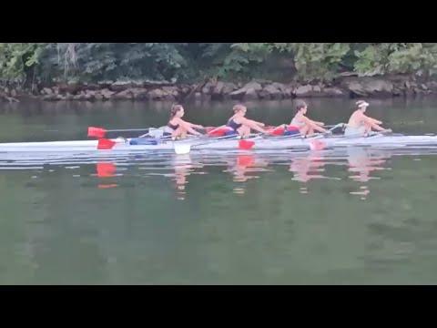 Video of Kenzie Ruhl, 2nd Seat, black top white oar, Potomac Boat Club, 1st season Sculling, Sept 2023