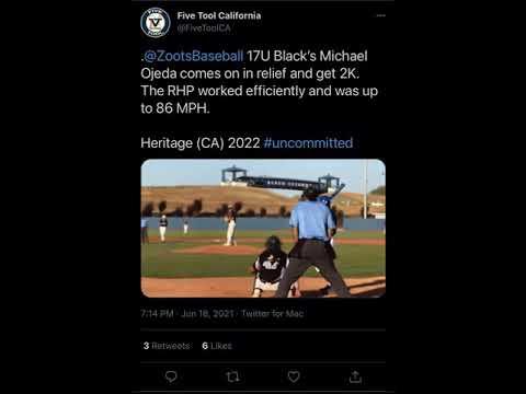 Video of Uncommitted Michael Ojeda RHP 2022, Zoots Baseball Club 17u, Heritage High School