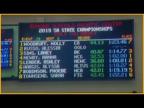Video of Ashley Leader 2nd Place 2019 State Final Swim Meet