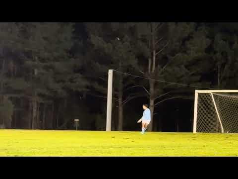 Video of Avery Hurst 2025. Kicker. Punting the soccer ball. 
