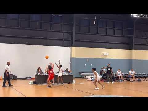 Video of Jizelle inbound catch and dribble around and through defenders for pull-up jumper