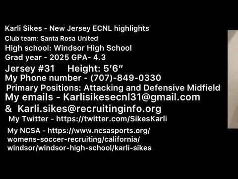 Video of Karli Sikes - ECNL Santa Rosa United 2025 - ECNL New Jersey showcase highlights