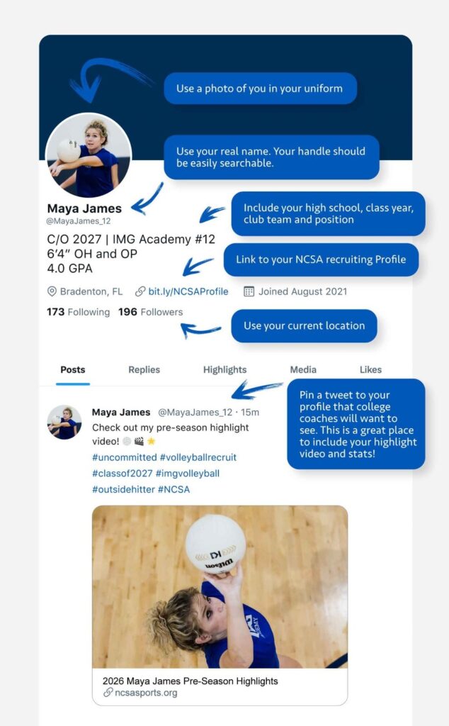 Example of an athlete social media profile on Twitter (X) Example of an athlete social media profile on Twitter (X)